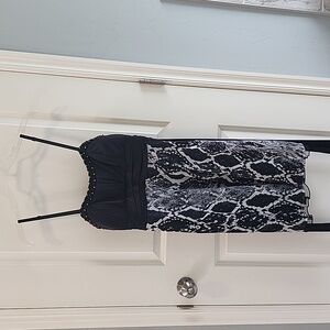 Black and snakeskin spaghetti strap dress